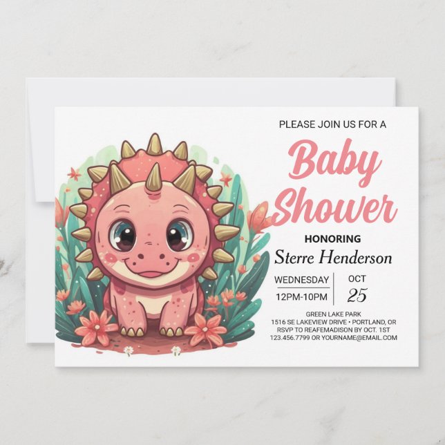 Girly Rosa Dinosaur Girl Baby Shower Inbjudningar (Framsida)