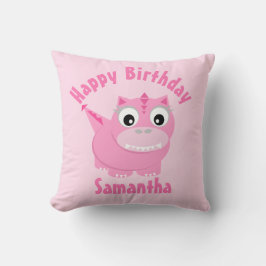 Girly Rosa Dinosaur Tecknad Kids Namn Birthday Kudde