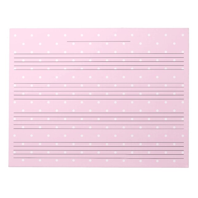 Girly Rosa Dots Extra Wide Rule Kids Papper Music Anteckningsblock (Framsida)