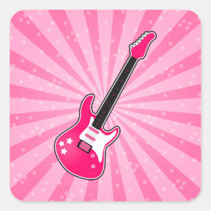 Girly Rosa Electric Guitar Fyrkantigt Klistermärke