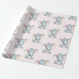 Girly Rosa Elephant Flicka Shower 1:a födelsedagen Presentpapper