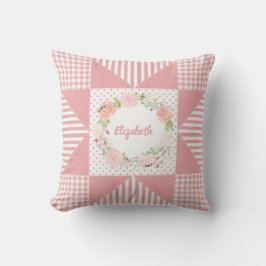 Girly Rosa Evening Star Quilt Ro Wandan och Namn Kudde