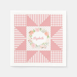 Girly Rosa Evening Star Quilt Ro Wandan och Namn Pappersservett