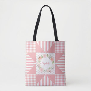 Girly Rosa Evening Star Quilt Ro Wandan och Namn Tygkasse