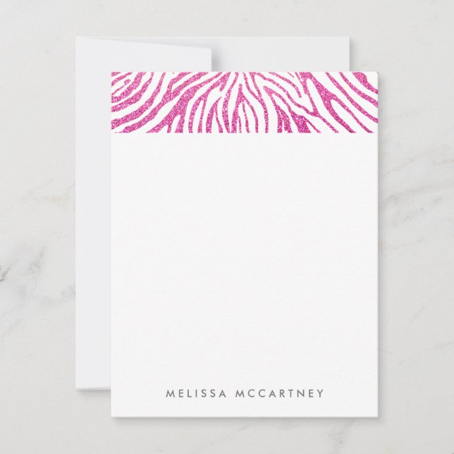 Girly Rosa Faux Glitter Zebra mönstrad Stationery Anteckningskort (Framsida)