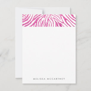 Girly Rosa Faux Glitter Zebra mönstrad Stationery Anteckningskort