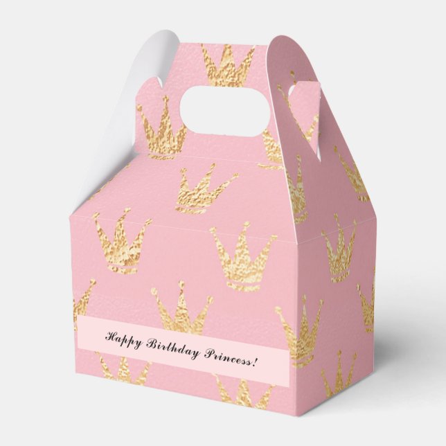 Girly Rosa Faux Guld Princess Birthday Favor Box Presentaskar (Framsidan Sidan)