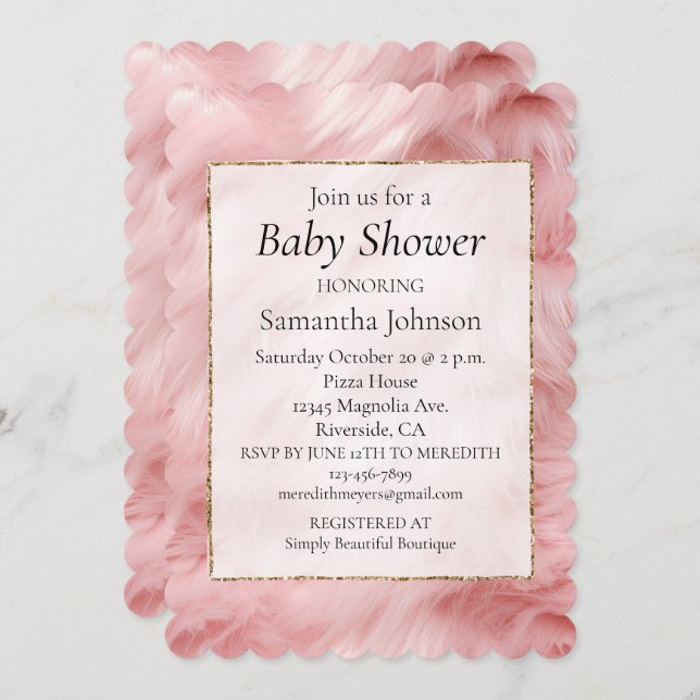 Girly  Rosa Faux Päls Inbjudningar (Fram/baksida)