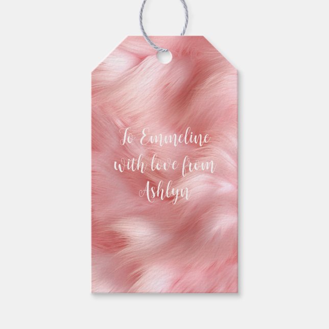 Girly  Rosa Faux Päls Wrapping Papper Presentetikett (Framsidan)
