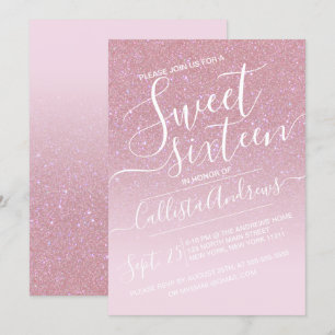 Girly Rosa Faux Sparkly Glitter Ombre Sweet 16 Inbjudningar