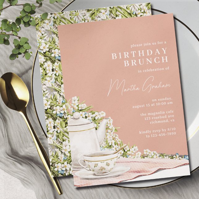 Girly Rosa | Finare Vintage Tea Birthday Brunch Inbjudningar (Skapare uppladdad)