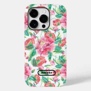 Girly Rosa Flowers Mönster Monogram