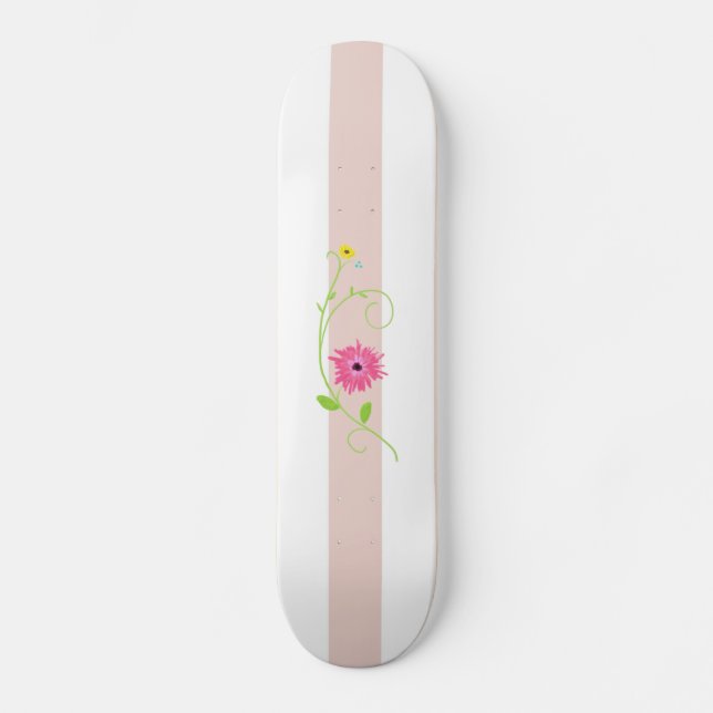 Girly Rosa Flowers och Rand Skateboard Bräda 20 Cm (Framsida)
