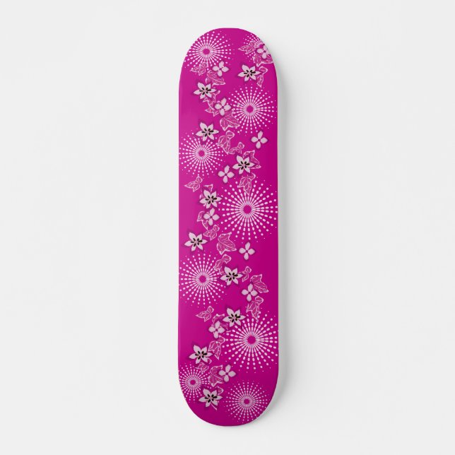 Girly Rosa Flowers Skateboard Bräda 19,5 Cm (Framsida)