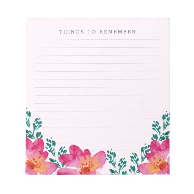 Girly Rosa Flowers Watercolor Memo Anteckningsblock (Framsida)