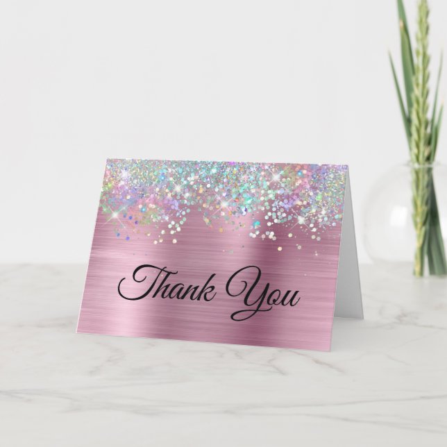 Girly Rosa Foil Holo Glitter Tack Kort (Framsida)