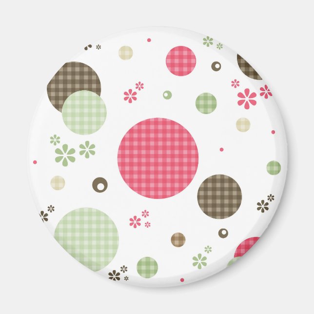 Girly Rosa Gingham Mönster Circles Cute Daisys Magnet (Framsidan)