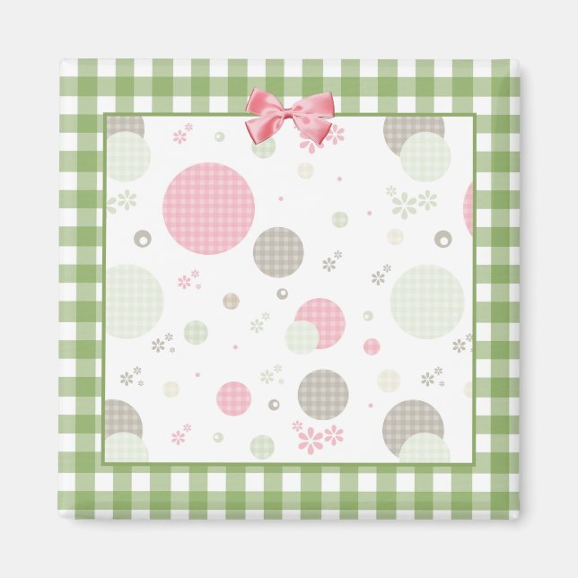 Girly Rosa Gingham Mönster Circles Cute Daisys Magnet (Framsidan)