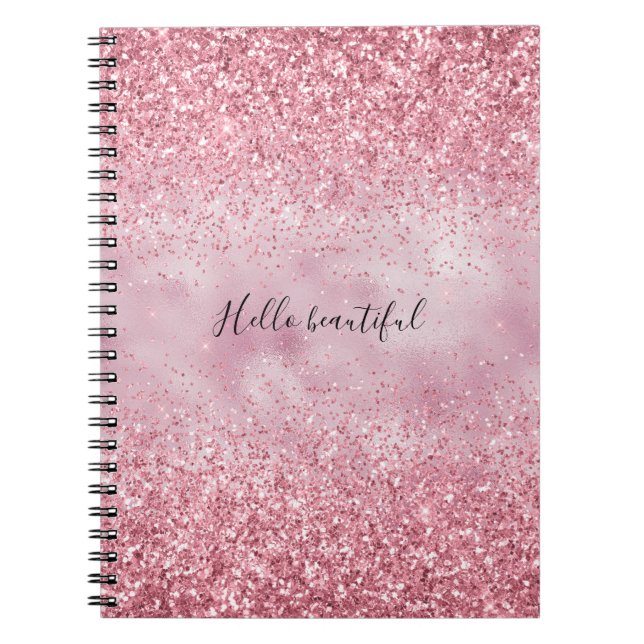 Girly Rosa Glam Glitter gnistra Anteckningsbok (Framsidan)
