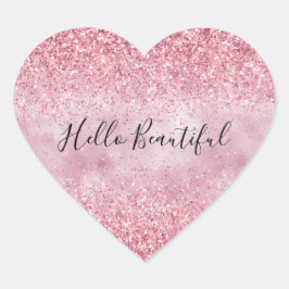 Girly Rosa Glam Glitter gnistra Hjärtformat Klistermärke