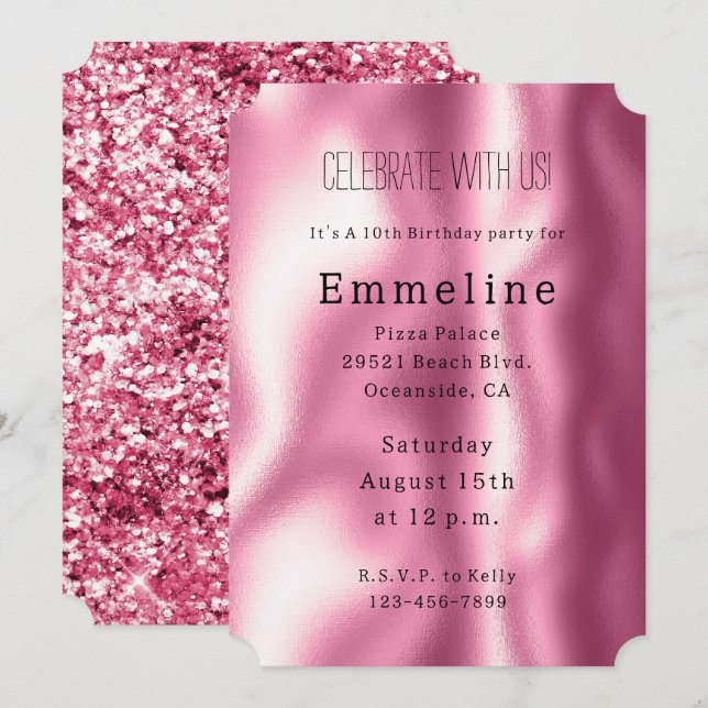 Girly Rosa Glam Glitter Inbjudningar (Fram/baksida)