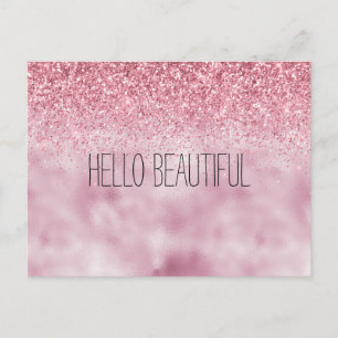 Girly Rosa Glam Glitter Vykort