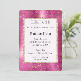 Girly Rosa Glam Guld Gnistra Confetti Birthday Inbjudningar