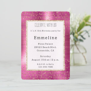 Girly Rosa Glam Guld Gnistra Confetti Birthday Inbjudningar