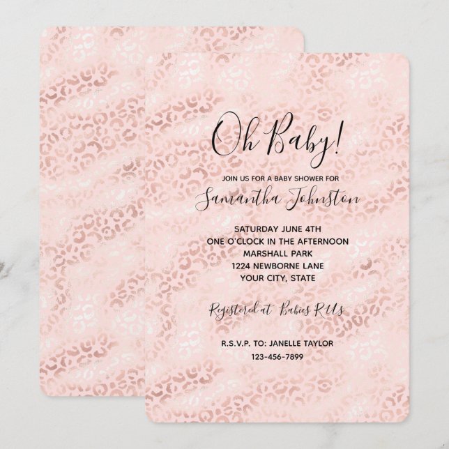 Girly Rosa Glam Leopardtryck Ombre Inbjudningar (Fram/baksida)