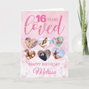 Girly Rosa Glitter 16:e födelsedag Foto Collage Kort