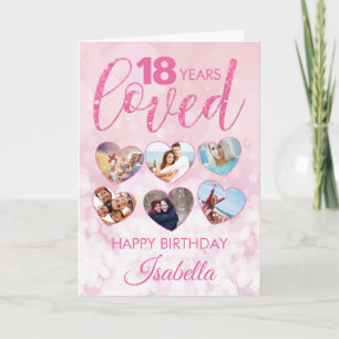 Girly Rosa Glitter 18:e födelsedag Foto Collage Kort