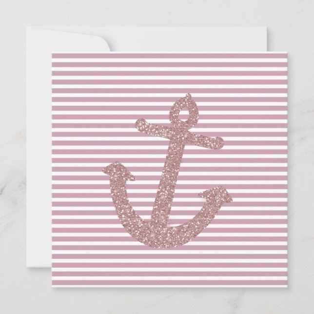 Girly Rosa Glitter Anchor Inbjudningar (Framsida)
