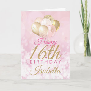 Girly Rosa Glitter-ballonger 16:e födelsedagen Kort
