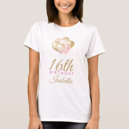 Girly Rosa Glitter-ballonger 16:e födelsedagen T Shirt