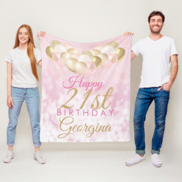 Girly Rosa Glitter Balloons 21:a födelsedag Fleecefilt