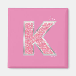 Girly Rosa Glitter brev K Magnet