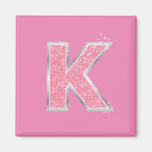 Girly Rosa Glitter brev K Magnet