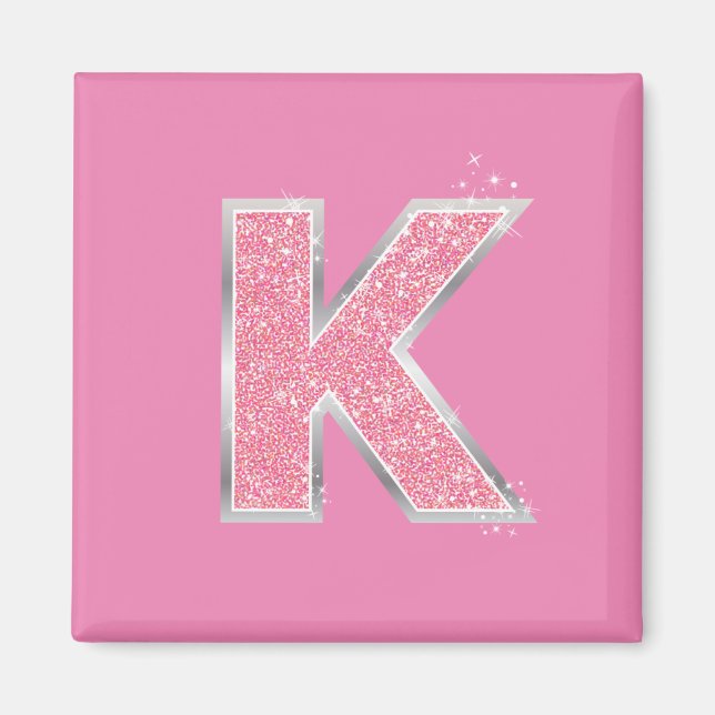 Girly Rosa Glitter brev K Magnet (Framsidan)