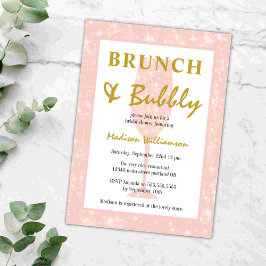Girly Rosa Glitter Champagne Brunch och Bubly Inbjudningar