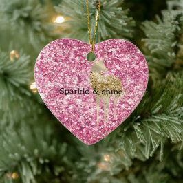 Girly Rosa Glitter Confetti Guld Unicorn Julgransprydnad Keramik