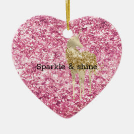 Girly Rosa Glitter Confetti Guld Unicorn Julgransprydnad Keramik