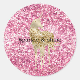 Girly Rosa Glitter Confetti Guld Unicorn Runt Klistermärke