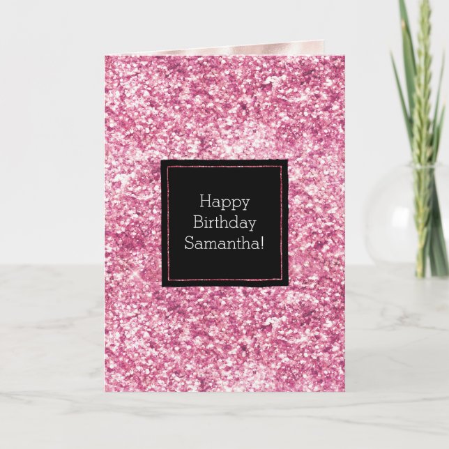 Girly Rosa Glitter Confetti Kort (Framsida)