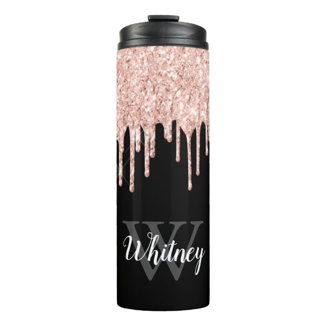 Girly Rosa Glitter Drip Grått Monogram (Framsida)