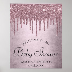 Girly Rosa Glitter Drip Mauve Shimmer Shower Poster