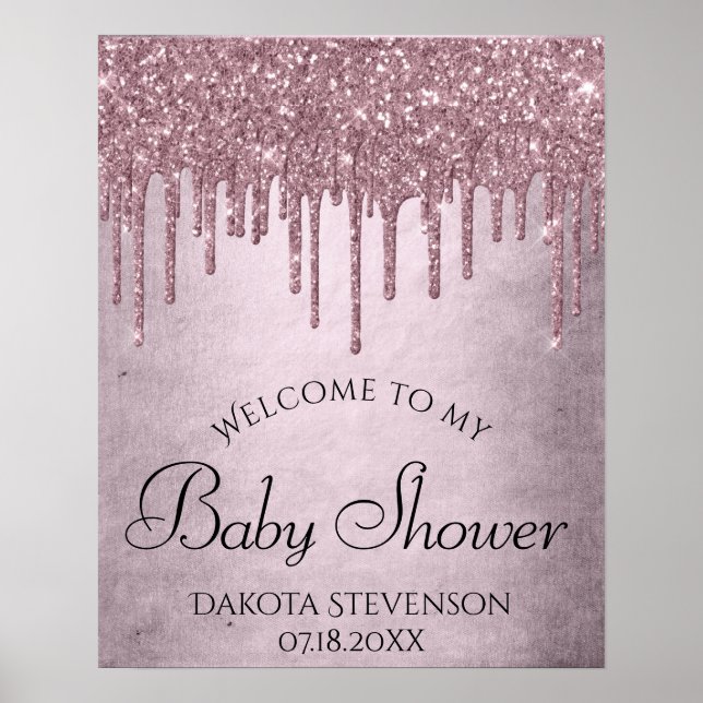 Girly Rosa Glitter Drip | Mauve Shimmer Shower Poster (Framsidan)