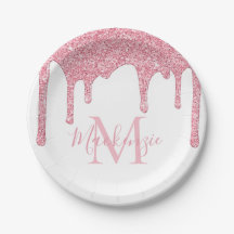 Girly  Rosa Glitter Drips monogram födelsedag