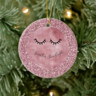 Girly Rosa Glitter Eyelash Julgransprydnad Keramik
