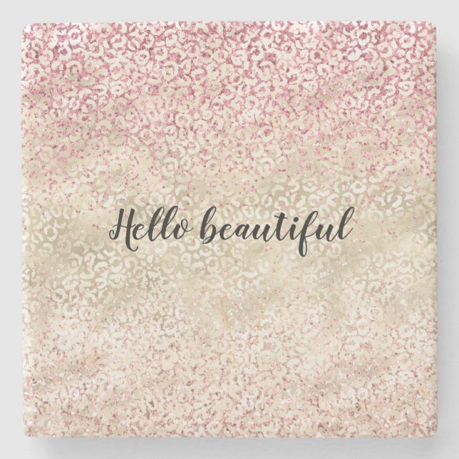 Girly Rosa Glitter Glam Guld Leopard Print Ombre Stenunderlägg (Framsidan)