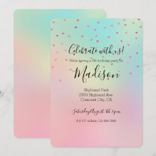 Girly Rosa Glitter Glam Hearts Aqua Tie Dye Inbjudningar